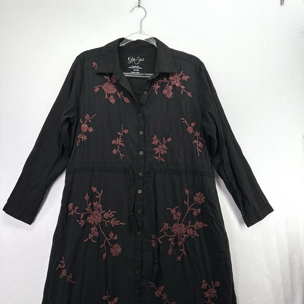 Kyla Seo Willow Maxi Dress Caite Embroidered Long Pockets Small Slip Black NWOT - Picture 2 of 16